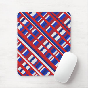 Tapis De Souris Plaid en diagonale rouge, blanc et bleu