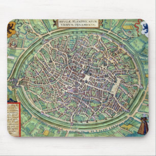 Tapis De Souris Plan de ville de Bruges, de 'Civitates Orbis