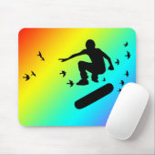 Tapis De Souris planche à roulettes. planche avec oiseaux. (Avec souris)