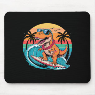 Tapis De Souris Planche de surf dinosaure drôle Plage Été Surfant