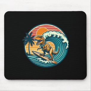 Tapis De Souris Planche de surf dinosaure drôle plage été surfant