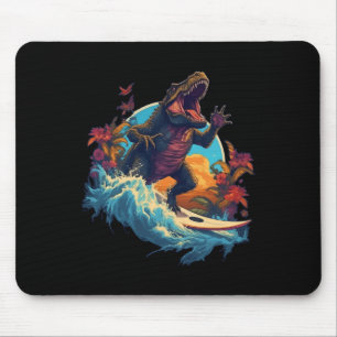 Tapis De Souris Planche de surf dinosaure plage surf surfeur dinos