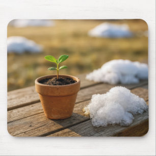 Tapis De Souris Plante verte en pot avec neige fondue