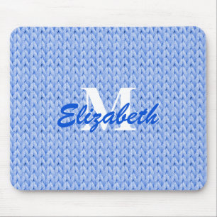 Tapis De Souris Plaque de souris à texture bleue avec monogramme