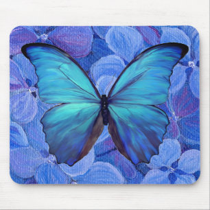 Tapis De Souris Plaque de souris - Morpho bleu/Hydrangea