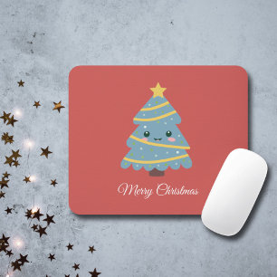 Tapis De Souris Plaque rouge à souris avec arbre de Noël Kawaii