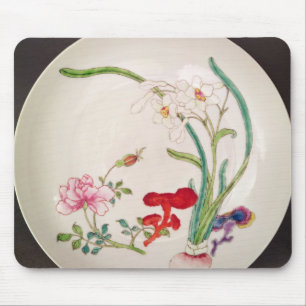 Tapis De Souris Plat de porcelaine, décoration rose de famille,