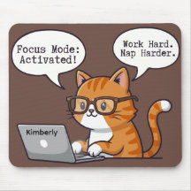 Playful Cat Design Custom Name Mouse Pad