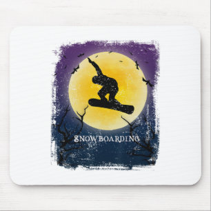 Tapis De Souris Pleine lune de snowboard Silhouette Rétro Hallowee