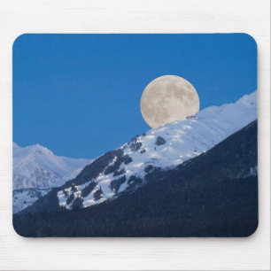 Tapis De Souris Pleine lune Sur Alyeska Station De Ski, Alaska