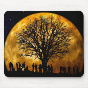 Tapis De Souris Pleins cadeaux frais de silhouette d'arbre de lune