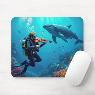 Tapis De Souris Plongeur jouant du violon pour une baleine
