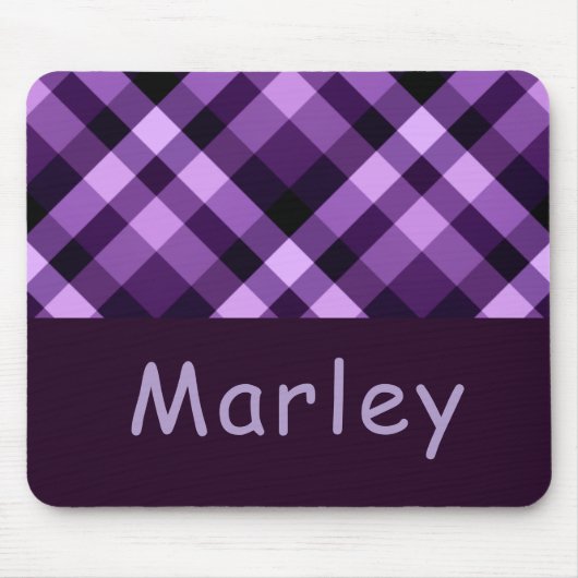 Tapis De Souris Plum moderne violet Plaid Monogramme Panier (Devant)