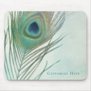 Tapis De Souris Plume de Paon Bohème Chic Aquarelle Personnalisé