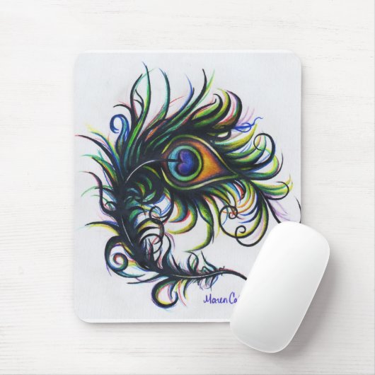 Tapis De Souris Plume Mousepad de paon (Avec souris)