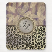 Tapis De Souris Plumes chic avec Monogramme Empreinte de léopard (Devant)