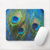 Tapis De Souris Plumes de paon bleu Mousepad (Avec souris)
