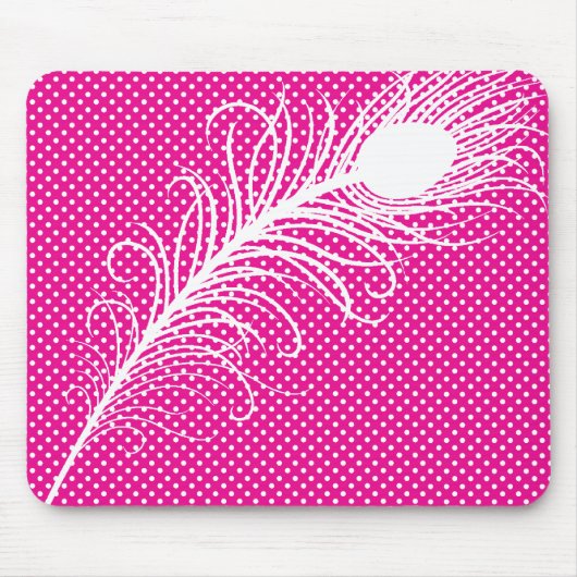 Tapis De Souris Plumes et Pois de paon - Rose & Blanc (Devant)