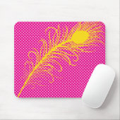 Tapis De Souris Plumes et Pois de paon - rose et jaune (Avec souris)