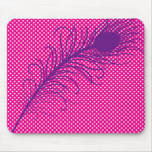 Tapis De Souris Plumes et Pois de paon - rose et violet