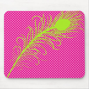 Tapis De Souris Plumes et Pois de paon - Rose & Lime Green