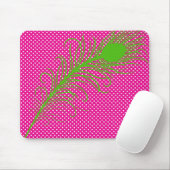 Tapis De Souris Plumes et Pois de paon - Rose & Lime Green (Avec souris)