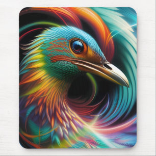 Tapis De Souris Plumes tourbillonnantes de paon d'oiseau coloré