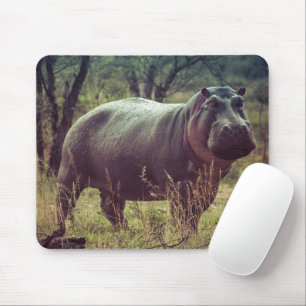 Tapis De Souris Poing hippo debout à la caméra en Afrique Foliage
