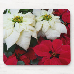 Tapis De Souris Poinsettias Rouges et Blancs II Fêtes de Noël
