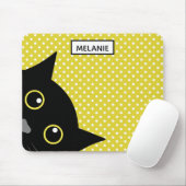 Tapis De Souris Point de polka curieux de jaune de chat noir (Avec souris)