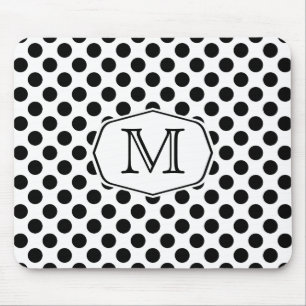 Tapis De Souris Point de polka noir et blanc de monogramme