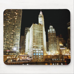 Tapis De Souris Point de repère célèbre de Chicago la nuit