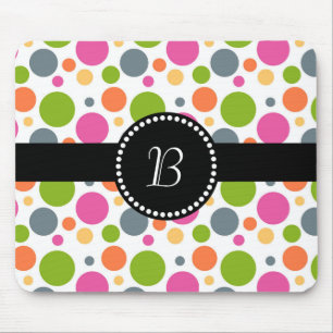 Tapis De Souris Point Polka coloré Monogramme rétro