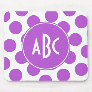Tapis De Souris Points de polka orchidée moyenne avec monogramme