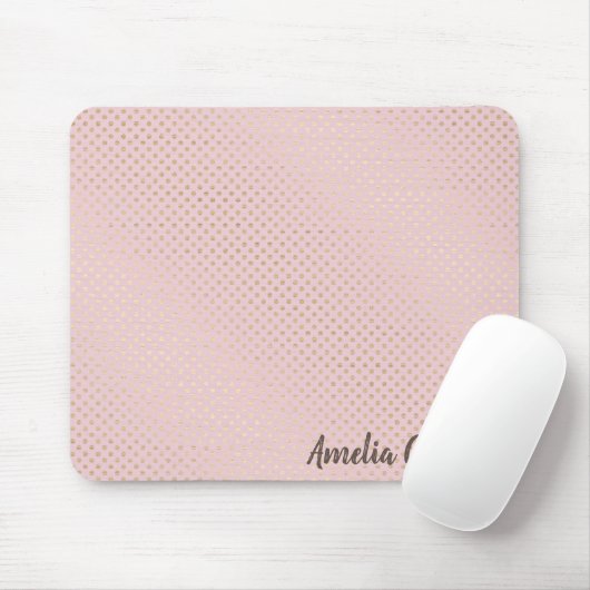 Tapis De Souris points dorés chatoyants sur rose vif (Avec souris)
