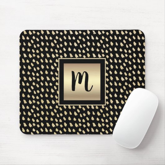Tapis De Souris Points dorés noirs monogramme moderne script luxe (Avec souris)