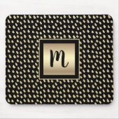 Tapis De Souris Points dorés noirs monogramme moderne script luxe (Devant)