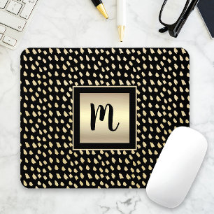 Tapis De Souris Points dorés noirs monogramme moderne script luxe