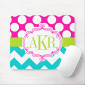Tapis De Souris Points et Chevron de monogramme personnalisés (Avec souris)