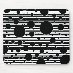 Tapis De Souris Points et rayures noirs et blancs