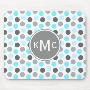 Tapis De Souris Points gris bleu triple monogramme