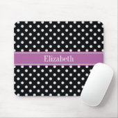 Tapis De Souris Points noirs blancs Orchidée Violet Monogramme Nom (Avec souris)