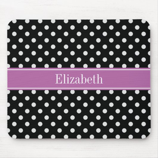 Tapis De Souris Points noirs blancs Orchidée Violet Monogramme Nom (Devant)
