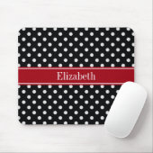 Tapis De Souris Points noirs et blancs Monogramme de nom Cranberry (Avec souris)