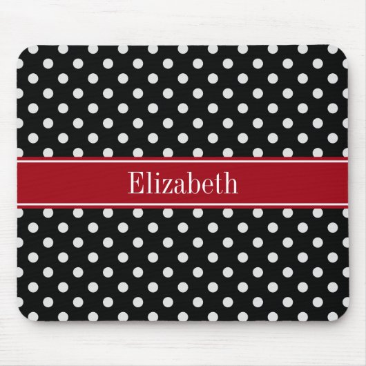 Tapis De Souris Points noirs et blancs Monogramme de nom Cranberry (Devant)