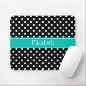 Tapis De Souris Points noirs et blancs Monogramme de nom sarcelle (Avec souris)