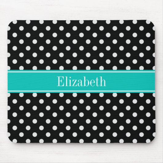 Tapis De Souris Points noirs et blancs Monogramme de nom sarcelle (Devant)