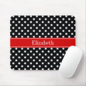 Tapis De Souris Points noirs et blancs Monogramme nom rouge (Avec souris)