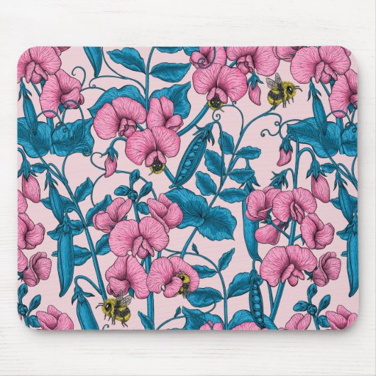 Tapis De Souris Pois doux et bourdons, rose et bleu (Devant)