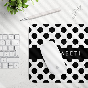 Tapis De Souris Pois noirs et blancs, pointillés, Votre nom